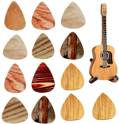 Dryxog 13 Stück Holzgitarren-Picks Akustikgitarre Plektrum Box Plektren Gitarre Holz Zubehör Guitar Picks Plektrum Gitarrenständer Holz Halter Guitar Accessories für E-Bass Gitarre Ukulelen