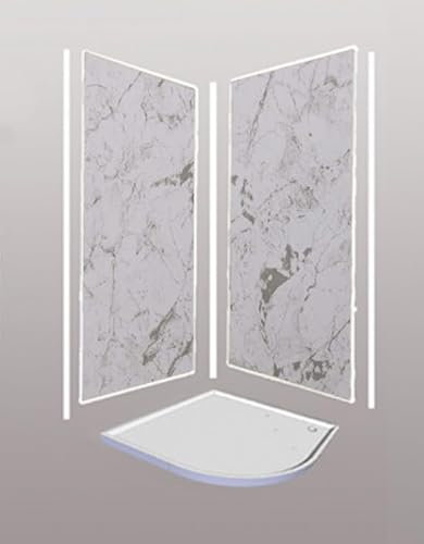 White Marble Effect Bathroom Wall Panel Kit, 2-Sided with Adhesive