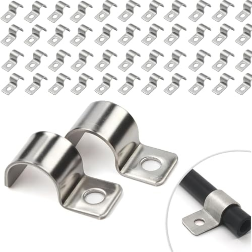 50 Stück Metallkabelschellen Kabelschellen, Befestigungsschelle Metall Rohrschellen Edelstahl Einzelloch U-Rohrschellen Befestigungsschelle 5 mm für Kabel Wasserrohre Installation