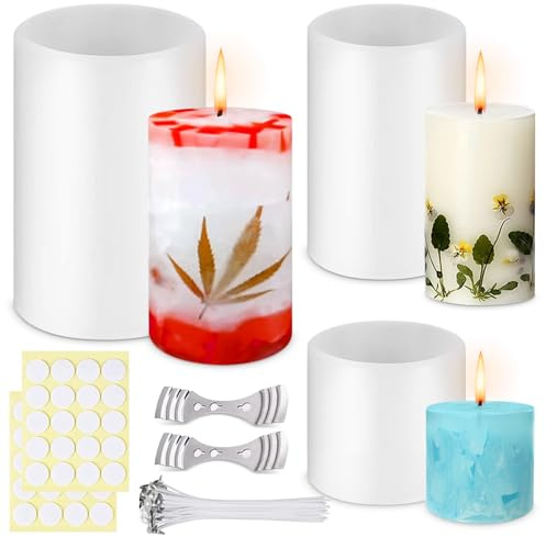 3 Stück Kerzenform Silikon Rund, kerzen formen silikon, Kerzen Gießform, Silikonform Für Kerzen mit Kerzendocht, DIY Silikonform für Handwerk Ornamente Duftkerze Handgemachte Seife