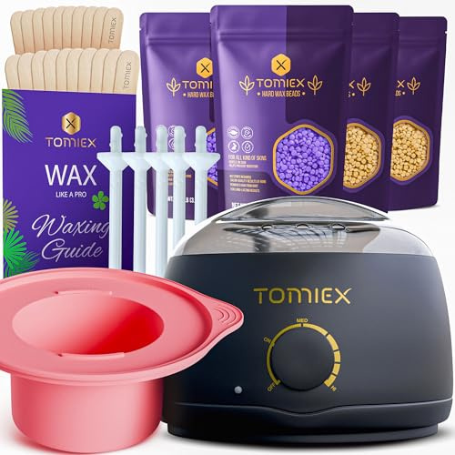Tomiex Waxing Kit for Hair Removal – Wax Warmer with Large Silicone Pot and Hard Wax Beads for Brazilian, Full Body, Face, Eyebrows, and Bikini Waxing – Ideal for Women, Men (Black Pro)