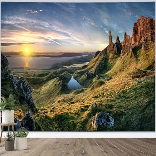 Calefee Wandteppich Berge Sonnenaufgang Extra Gross, Wandteppich Landschaft xxl 350 x 256, Wandbehang Deko Teppich für Wohnzimmer