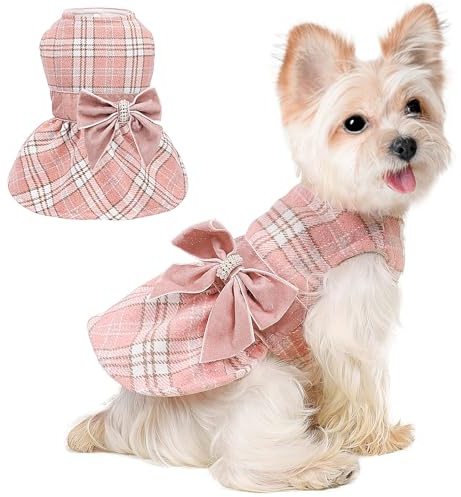 Dog Sweaters Dog Clothes for Small Dogs Boy Girl Fall Puppy Dress Warm Fleece Chihuahua Yorkie Teacup Doggie Sweaters Dresses Doggy Sweater for Small Dogs Girl Cat Outfit (Pink 2, Small)