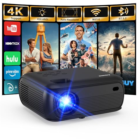 Mini Beamer FHD 4K,Lower Noise 450ANSI Tageslichttauglicher Smart Beamer