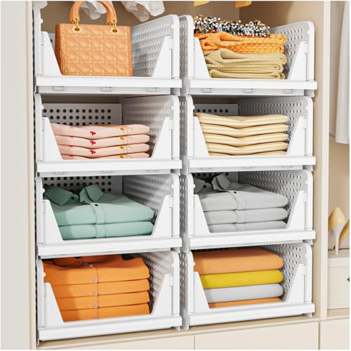 SNSLXH 5 Pezzi Organizer Armadio Contenitori, Impilabili e SalvaspazioScatole per Armadio, Organizer Cassetti per Abbigliamento, Facili da Montare, Resistenti per Casa e Ufficio (Bianco)