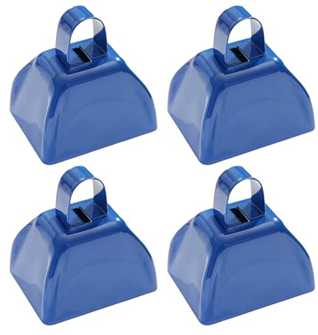 4 Stück 7,6 cm große Metall-Kuhglocken laute Geräuschmacher für Fußball, Fußball, Hockeyspiel, Team und Feier, Event, Metall-Cowbell