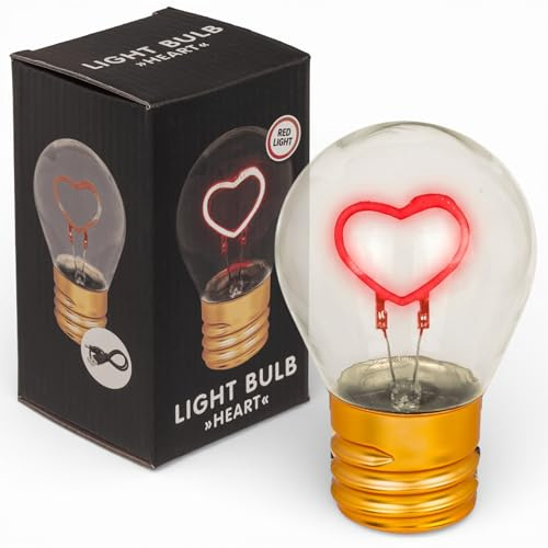 MIJOMA LED Glühbirne mit Akku & USB-C Kabel – Deko Lampe mit Motiv Herz | Stimmungslicht für Büro Schlafzimmer Büro – 12 x 7 cm