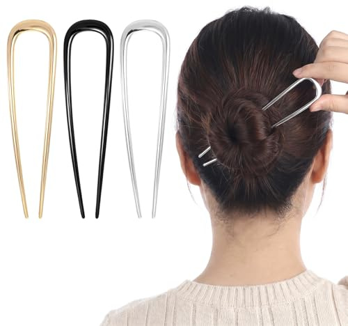 3 Stück French Hair Pin Metall French Twist Hair Pin Französische Haarnadel 14cm U-Förmige Haargabel Groß Haarpin Gold Silber Schwarz Hairpin Clip für Frauen Mädchen Alle Haartypen