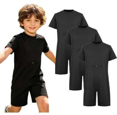 Kaerm Unisex adaptiva kläder för barn med särskilda behov ränder justerbar kombidräkt anti-utdragning romper streetwear, svart, 98-104