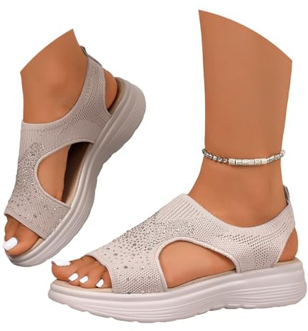 Dam, ventilerande strasssandaler med kilklack, öppen tådel, slip-design, perfekt för avslappnad fritid, strand, dejtnätter