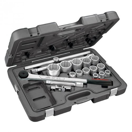 USAG 605 3/4 A U06050209 Assortimento in Cassetta di ABS con Bussole Poligonali (18 pezzi)