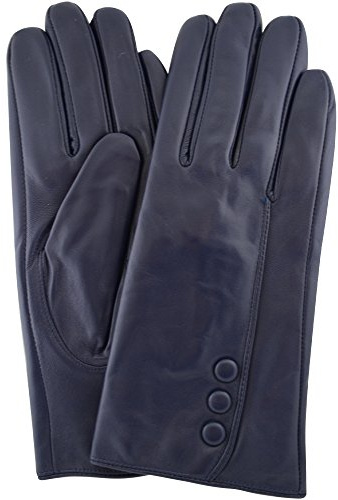 Extra weiche Lederhandschuhe für Damen mit Knopf-Design und warmem Fleecefutter, marineblau Gr. Größe L, navy