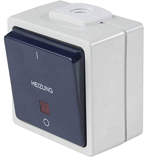 as - Schwabe Heizungsnotschalter - Schalter beleuchtet - IP54, 62454 | Aufputz - Lichtschalter Feuchtraum - UV-beständig - Anschluss Leitungen bis max. 2-5mm² - 230V/10A - grau - Made in Germany