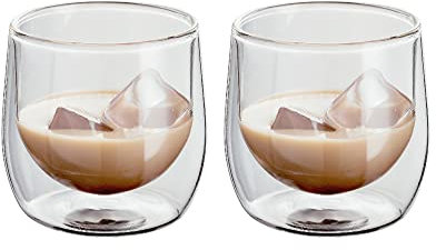 Judge Double Walled Glass Whiskey Lowball Cups, Set of 2, 200ml - Vacuum Insulated, Handcrafted Artisan - Strong, Heat Resistant