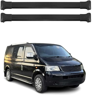 OMAC Relingträger Dachträger Dachgepäckträger Kompatibel mit VW T5 Transporter V 2003-2015 | Fahrradträger Dachboxen Dachgepäckablage Dachteile Eloxiertem Aluminium Schwarz mit TÜV ABE