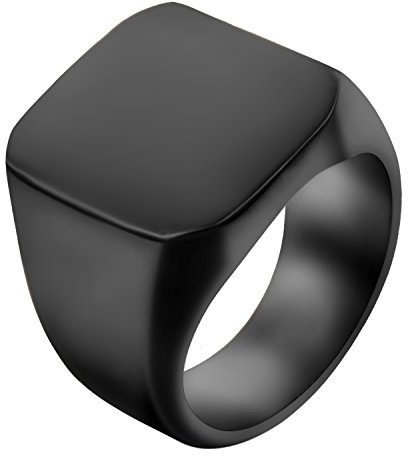 JewelryWe Schmuck Biker Ring Edelstahl Herren-Ring, Personalisiert Glänzend Poliert Siegelring Quadrat Band Ringe mit Gravur für Männer, Silber/Gold/Schwarz Größe 52 bis 78