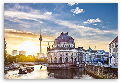 ge Bildet Bild auf Leinwand | guten Morgen Berlin - Stadtbild Städtebild E in 120x80 cm als Wandbild XXL | Wand-deko Dekoration Wohnung modern Bilder | 2211
