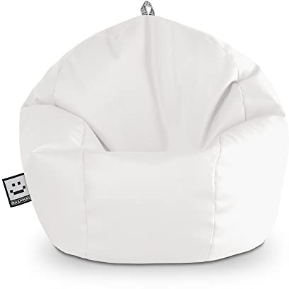 HAPPERS Puff Pelota Infantil y Juvenil de Polipiel | Sillón Ligero y Cómodo para Niños | Fácil de Limpiar para Habitación o Zona de Juegos | 60x60x60 cm - Blanco