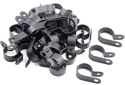 TOVOT 100PCS 3/4 Nylon Cable Clips Assortment R-Type Cable Clip Kit Black Plastic Wire Clamps Fasteners for Wire Mounting