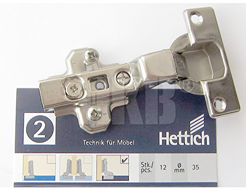 HKB ® 1 Stück Topfscharnier Ecomat 110°, Topf-ø = 35mm, für innenliegende Türen, Stahl verzinkt, mit Kreuzmontageplatte und Schrauben, Hersteller Hettich, Artikel-Nr. 733