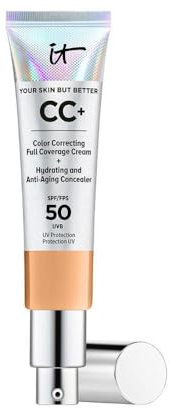 IT Cosmetics CC+ Cream SPF 50+ Full-Coverage CC Foundation, Hydrating Skincare, With Hyaluronic Acid, Niacinamide & Vitamin E for a Radiant Finish, Your Skin But Better, Shade: Neutral Tan, 32ml