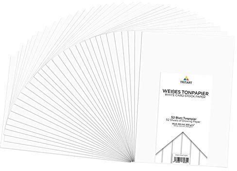 Tritart Fotokarton A4 Weiß 300 g/m² - 52 Blatt Kartonpapier - Tonkarton Bastelpapier - Papier zum Basteln und Malen - Dickes Druckerpapier Kraftpapier 300g - Weiße Pappe