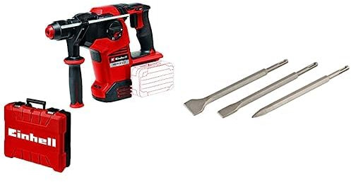 Einhell Martillo percutor a batería HEROCCO Power X-Change, Li-Ion,18V, 2.2Joule,18Nm, motor sin escobillas,mecanismo impacto neumático,toma SDS+, incl.E-box, sin batería ni cargador+KWB Set cinceles