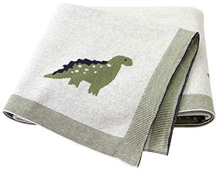 Manta de Punto para Bebé Recién Nacido, Surwin Suave y Cálida Dinosaurio Lindo Algodón Punto Cobija Niños Niñas Swaddle Manta para Bebé Cuna, Cochecito (100x80cm,Verde)