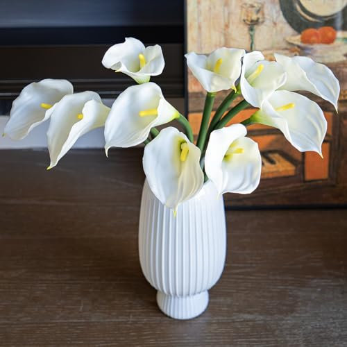 DUYONE Künstliche Blumen Calla Lilly 64 cm großer Latex-Blumenstrauß, weich, fühlen Sich an mit langem Stiel, 5 Stück für Zuhause, Wohnzimmer, Schlafzimmer, Esstisch, Büro, Hochzeit, (weiß)