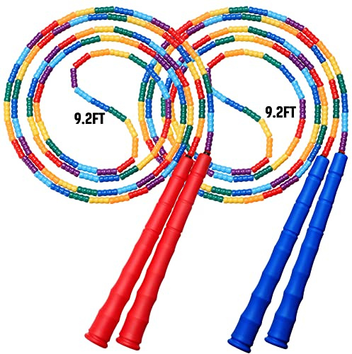 Kingcolor Double Dutch Jump Rope Long Jump Rope 16 FT 1 Pack/2 Pack, Adjustable Soft Beaded Diy Jump Rope for Kids Adult Long Enough for 5-6 Jumpers
