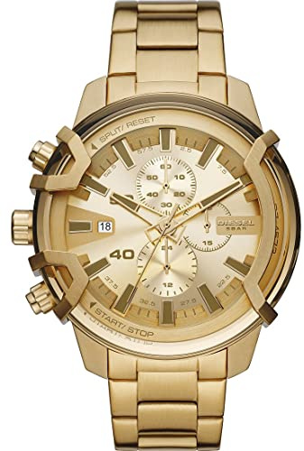 Diesel Orologio Griffed da uomo, movimento cronografo, cassa in acciaio inossidabile placcata oro da 48 mm e bracciale in acciaio inossidabile, DZ4573