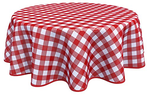 Home Direct Runde Wachstuch-Tischdecke, PVC, abwischbar, Gingham-Karo-Muster, 160 cm, Rot