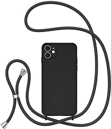 UEEBAI Crossbody Lanyard Phone case for iPhone 11 6.1 inch, Silicone Phone Cover with Adjustable Necklace Strap Soft Belt Neck Cord Lanyard Shockproof Protective Case - Black