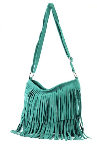 Modarno Umhängetasche mit Fransen aus Wildleder – Umhängetasche für Damen aus Wildleder, türkis