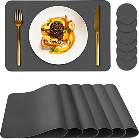 Bacgnyer Tischsets abwaschbar 6er Set, platzsets abwaschbar grau, platzdeckchen, Teller untersetzer, tischset Kinder, platzsets Leder, tischunterlage mit untersetzer Teller