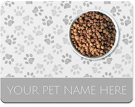 Personalised Dog Bowl Mat - Stylish Customised Pet Food Mat for Cats And Dogs (Light Grey)