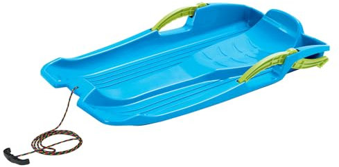 Schlitten für Kider Lenkschlitten Bob Rodel Schneegleiter mit Bremsen und Zugseil 80cm x 40cm (Blau)
