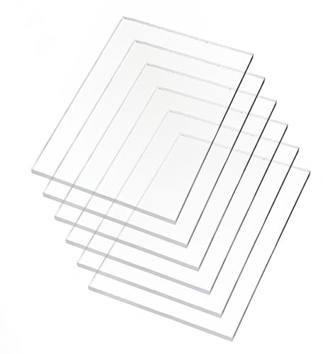 Lotti di 6 Fogli Acrilici Trasparenti da 2mm, 10x15cm - Plexiglass Lastre, Pannelli e Fogli per Display, Cornici e Pittura.