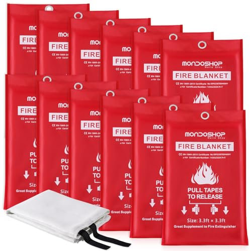 Luxjet Feuerlöschdecke für Zuhause, Küche, Camping, Notfall-Feuerdecke, feuerfeste Decke für Grill, Auto, Büro, Lager, Schule, Picknick, Garage, Werkstatt, 12 Stück