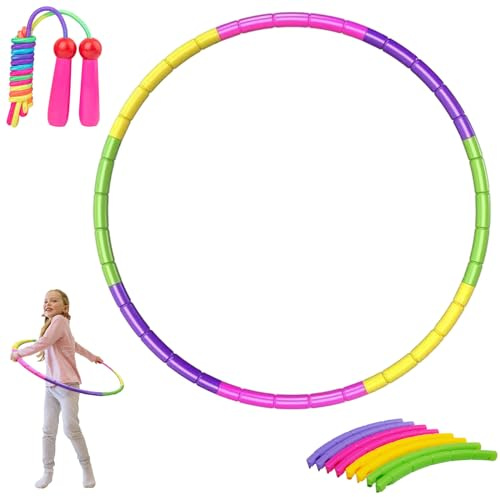 ZCOINS Hula Hoop Juego de comba para niños a partir de 4 años, aro ensamblado con 8 piezas, 70 cm de diámetro, peso ajustable, para fitness al aire libre, gimnasia