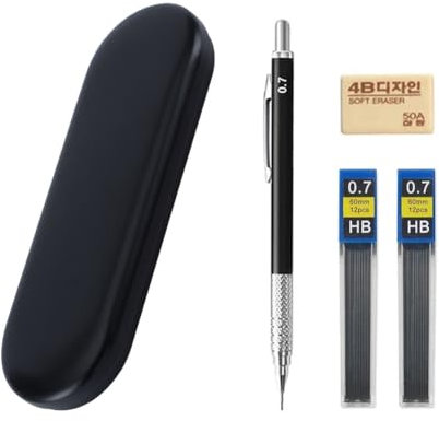 JOMPENS Druckbleistift-Set aus Metall, 0,5/0,7, mit Federmäppchen, HB-Bleistiftminen, Schule, Büro, Geschenkbox, Studenten, Malzubehör, 5 Stück (0,7 Schwarz)