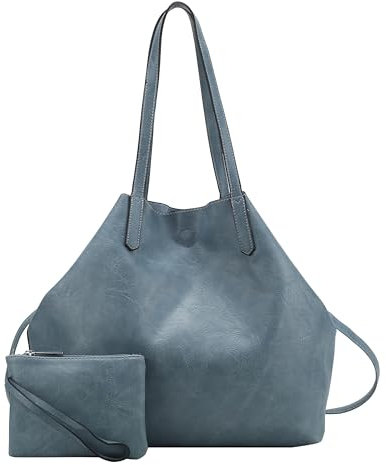 OBC Damen XXL Tasche Set 3in1 Shopper Handtasche Crossbody Hobo Bag Schultertasche Umhängetasche Cross-Over DIN-A4 Damentasche Reisetasche Beuteltasche Leder Optik Jeansblau