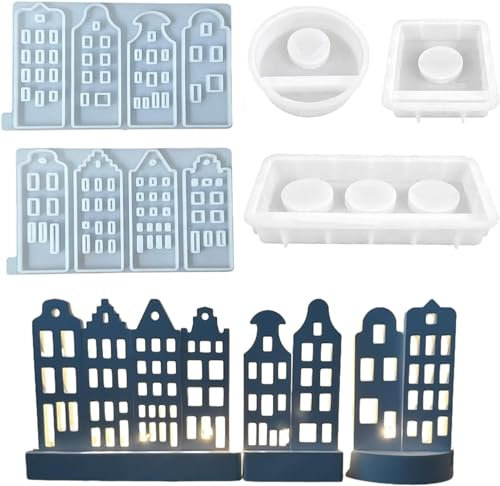 Silikonform Haus, Silikonformen Gießformen Häuser Kerzenformen zum Gießen Haus Silikonform Kerzenhalter Gießformen Silikon Haus Gießform Haus Silikon Gießform Kerzenhalter Silikonform Ostern (5PCS)