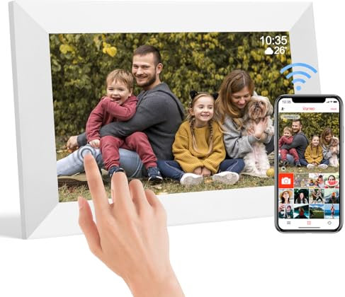 10.1 Inch WiFi Digital Picture Frame, 1280x800 IPS Touch Screen HD Display Smart Digital Frame Built in 32GB Memory, Auto-Rotate, Share Photos and Videos via Frameo app（White）