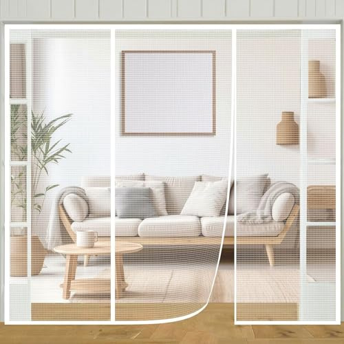 Magnet Fly Screen Door 240x190cm Curtains Against Flies Mosquito Magic Tape Mounting Door Mosquito Net Magnet Door for Balcony Door Patio Door Caravan, White