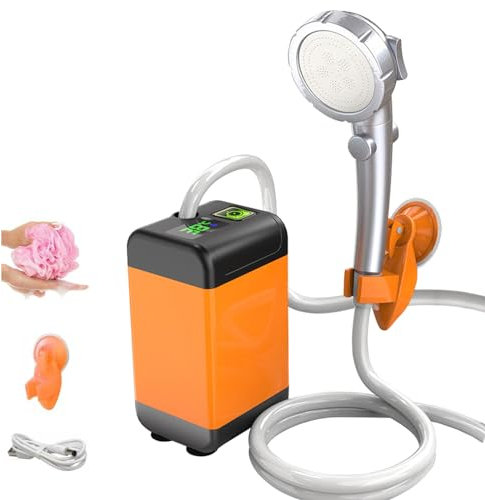 Kavolet Campingdusche, Outdoor-Camping-Duschpumpe mit intelligenter Digitalanzeige, Elektrische Camping Dusche, Mobile Duschen Set mit Duschkopf und Schlauch für Camping Reisen Haustier 7800mAh