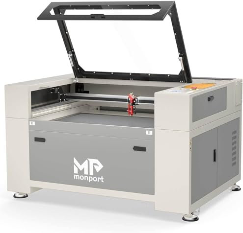 Monport 100W CO2 Laser Graviermaschine, Kommerzielle CO2 Gravurmaschine mit eingebauter Wasserkühler, integrierter Auspuff, Ruida Kontrolle, Autofokus, 1000x600mm Laser Cutter für Fabrik Werkstatt