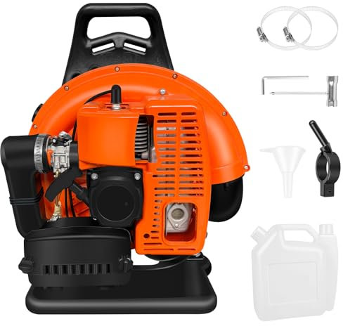 LabTEC Gasoline Leaf Blower, 63CC Petrol Backpack Leaf Vacuum, 2 Stroke Speed-adjusted Gas Powered Garden Blower for Cleaning Patios Leaves Grass Cutting Blowing Shredding Dusting Snow Removing