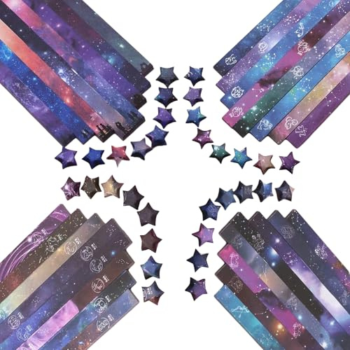 URROMA 2160 strisce di carta a forma di stelle e stelle origami, 4 stili, stampa colorata, stelle fortunate, strisce di carta per fai da te, artigianato, insegnamento scolastico