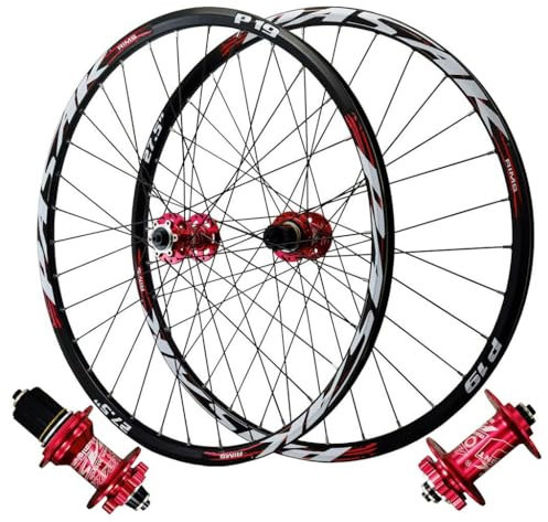 LPYDWZ 24 Zoll MTB Fahrrad Laufradsatz 26 27,5 29 Zoll, Doppelwandige Fahrradfelge Vorder Und Hinterrad 32 Speichen 4 Naben mit Abgedichtetem Lager for 7-12 Gänge 2210G(Rot,26 ER)